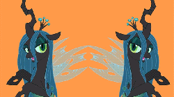 Size: 640x360 | Tagged: dead source, safe, artist:tsubukisan, queen chrysalis, g4, animated, bedroom eyes, dancing, female, orange background, simple background