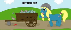 Size: 1686x716 | Tagged: safe, artist:tamarapeluso, oc, oc only, oc:bluenose, fish, solo, wagon