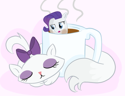 Size: 936x720 | Tagged: safe, artist:lilmisswaffles, opalescence, rarity, pony, g4, cup of pony, food transformation, hot chocolate, inanimate tf, marshmallow, mug, rarity is a marshmallow, transformation, wat
