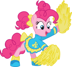 Size: 6406x6000 | Tagged: safe, artist:yetioner, idw, pinkie pie, earth pony, pony, g4, absurd resolution, cheerleader, cheerleader pinkie, clothes, cute, diapinkes, female, idw showified, pom pom, shoes, simple background, socks, solo, transparent background, vector