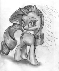 Size: 2407x2914 | Tagged: safe, artist:mykegreywolf, rarity, g4, female, grayscale, solo, traditional art