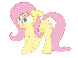 Size: 1034x777 | Tagged: safe, artist:owl-eyes, fluttershy, g4, blushing, female, simple background, solo