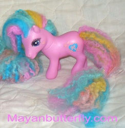 Size: 703x720 | Tagged: safe, artist:mayanbutterfly, sweet lily, earth pony, pony, g1, g3, 2011, customized toy, female, fluffy, g1 to g3, generation leap, irl, mare, perfume puff, photo, solo, toy