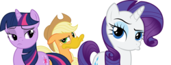 Size: 1280x494 | Tagged: safe, artist:lazypixel, applejack, rarity, twilight sparkle, g4, appleduck, duckface, literal, literal duck face, simple background, transparent background, vector