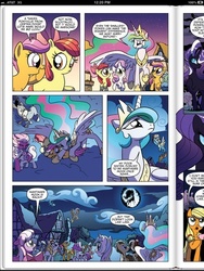 Size: 360x480 | Tagged: safe, idw, official comic, apple bloom, applejack, carrot cake, cheerilee, cranky doodle donkey, cup cake, doctor whooves, eleventh hour, holly dash, jubileena, nightmare rarity, princess celestia, scootaloo, silent sky, spitfire, sunshower raindrops, sweetie belle, time turner, vidala swoon, waterslide, oc, oc:cathy weseluck, alicorn, donkey, earth pony, nightmare forces, pegasus, pony, unicorn, g4, spoiler:comic, spoiler:comic07, cutie mark crusaders, female, idw advertisement, male, mare, mare in the moon, nightmare rarity (arc), ponyville, preview, stallion, windy crystalcup, wonderbolts