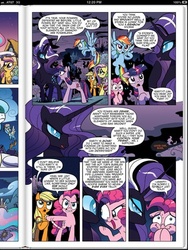 Size: 360x480 | Tagged: safe, idw, official comic, applejack, fluttershy, larry, nightmare rarity, pinkie pie, princess luna, rainbow dash, scootaloo, shadowfright, spike, spitfire, twilight sparkle, earth pony, nightmare forces, pony, g4, spoiler:comic, spoiler:comic07, fart joke, female, idw advertisement, implied farting, mare, nightmare creature, nightmare rarity (arc), possessed, preview, unnamed character, unnamed nightmare forces, wonderbolts