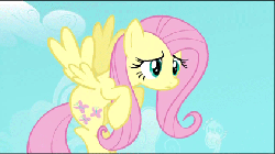 Size: 422x237 | Tagged: safe, screencap, fluttershy, pegasus, pony, g4, the return of harmony, animated, cute, dialogue, female, flying, image macro, mare, solo, text