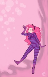 Size: 800x1280 | Tagged: safe, artist:demdoodles, pinkie pie, human, g4, alice in wonderland, cheshire cat, costume, female, humanized, parody, solo