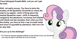 Size: 563x284 | Tagged: safe, sweetie belle, g4, bronybait, game, text