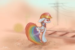 Size: 1800x1200 | Tagged: safe, artist:strangemoose, rainbow dash, g4, female, railroad, solo