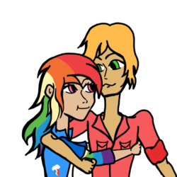 Size: 700x700 | Tagged: safe, artist:ieatidiots, big macintosh, rainbow dash, human, g4, female, hug, humanized, male, ship:rainbowmac, shipping, straight