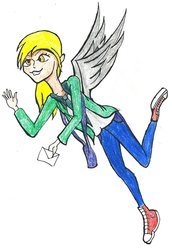 Size: 742x1077 | Tagged: safe, artist:ieatidiots, derpy hooves, human, g4, humanized, letter, mail, skinny, thin, traditional art, winged humanization