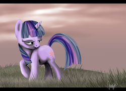 Size: 800x578 | Tagged: safe, artist:whitelupine, twilight sparkle, g4, grass, sad