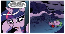 Size: 977x519 | Tagged: safe, idw, official comic, spike, twilight sparkle, g4, spoiler:comic, sad, speech bubble