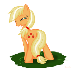 Size: 3000x2800 | Tagged: safe, artist:groovebird, applejack, g4, bedroom eyes, female, looking back, smiling, solo, wink