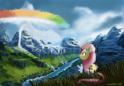 Size: 6582x4590 | Tagged: safe, artist:auroriia, angel bunny, fluttershy, g4, absurd resolution, sonic rainboom