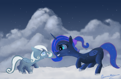 Size: 3900x2544 | Tagged: safe, artist:auroriia, princess luna, oc, oc:snowdrop, g4, braces, sunshine sunshine, teenager