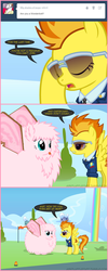 Size: 660x1645 | Tagged: safe, artist:mixermike622, spitfire, oc, oc:fluffle puff, tumblr:ask fluffle puff, g4, ask, cardboard wings, clothes, comic, fake wings, necktie, spitfire's tie, suit, tumblr, uniform, wonderbolts, wonderbolts dress uniform