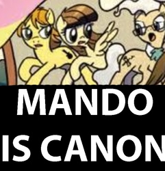 Size: 640x665 | Tagged: safe, artist:amy mebberson, edit, idw, mandopony, mayor mare, wild fire, pony, g4, spoiler:comic, female, male, ship:mandofire, shipping, straight