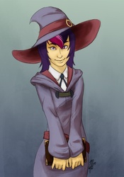 Size: 525x750 | Tagged: safe, artist:scorpiordinance, twilight sparkle, human, g4, belt, book, clothes, crossover, cute, dress, hat, humanized, little witch academia, witch hat