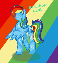 Size: 1024x1107 | Tagged: safe, rainbow dash, pegasus, pony, g4, abstract background, female, mare, no eyes, no mouth, paint, rainbow background, raised hoof, shadow, solo, text