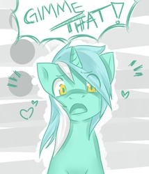 Size: 3000x3500 | Tagged: safe, artist:lyraliciouslyra, lyra heartstrings, g4, abstract background, all caps, ask, bust, d:, emanata, exclamation point, eye clipping through hair, front view, heart, looking at you, open mouth, solo, speech bubble, text