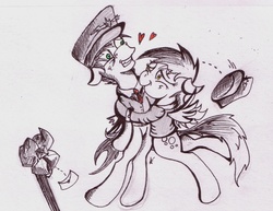 Size: 2070x1599 | Tagged: safe, artist:inky-draws, care package, derpy hooves, special delivery, oc, pegasus, pony, g4, female, hat, heart, hug, letter, mail, mailbox, mailpony, male, mare, shipping, stallion, straight, traditional art