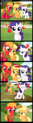 Size: 1000x3600 | Tagged: safe, artist:coltsteelstallion, applejack, big macintosh, rarity, earth pony, pony, unicorn, g4, blushing, colt big macintosh, comic, cute, female, filly, filly applejack, filly rarity, heart, jackabetes, macabetes, male, raribetes, ship:rarimac, stallion, straight, tower of pimps, wahaha, younger