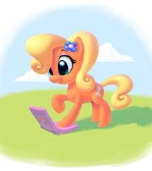 Size: 1006x1131 | Tagged: safe, artist:benhickling, pony, coco bandicoot, computer, crash bandicoot (series), cute, female, laptop computer, mare, ponified, solo