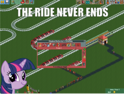 Size: 800x604 | Tagged: safe, twilight sparkle, g4, barely pony related, impact font, meghan mccarthy, meta, mr. bones' wild ride, rollercoaster tycoon, text, the ride never ends, twiface, video game