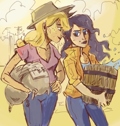 287727 - safe, artist:bronzequeen, applejack, rarity, human, ask human  rarijack, ask, female, humanized, lesbian, rarijack, shipping, tumblr -  Derpibooru