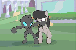 Size: 540x360 | Tagged: safe, artist:kanashiipanda, octavia melody, changeling, earth pony, pony, once upon a time in canterlot, g4, animated, badass, bipedal, canterlot, fan animation, female, fight, frame by frame, it came from youtube, male, mare, old video, youtube link