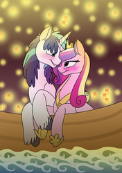Size: 742x1055 | Tagged: dead source, safe, artist:100yearslater, princess cadance, shining armor, g4, blushing, i see the light, tangled (disney)