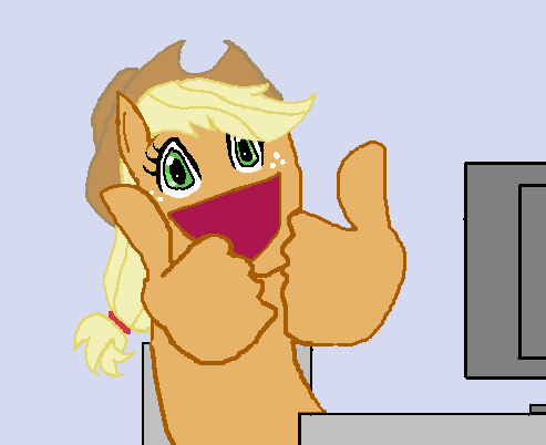 #287888 - safe, applejack, g4, awesome face, computer, hand, thumbs up ...