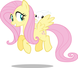 Size: 8192x7138 | Tagged: safe, artist:mewtwo-ex, angel bunny, fluttershy, pegasus, pony, rabbit, g4, hurricane fluttershy, absurd resolution, angel riding fluttershy, duo, female, flying, mare, rabbits riding ponies, riding, simple background, smiling, transparent background, vector