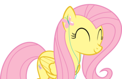 Size: 5149x3350 | Tagged: safe, artist:crazypon3, fluttershy, pegasus, pony, g4, ^^, cute, earbuds, eyes closed, female, folded wings, simple background, smiling, solo, transparent background, vector