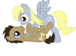 Size: 7772x5779 | Tagged: safe, artist:asdflove, derpy hooves, doctor whooves, time turner, pegasus, pony, g4, absurd resolution, female, male, mare, on back, ship:doctorderpy, shipping, simple background, straight, transparent background, vector