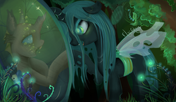 Size: 7000x4100 | Tagged: dead source, safe, artist:fly-gray, queen chrysalis, changeling, g4, absurd resolution, changelingified, cocoon