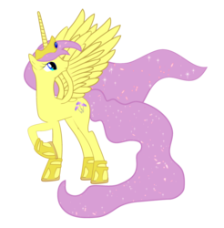 Size: 2613x2651 | Tagged: safe, artist:rainbowdashuk, parasol, alicorn, pony, g4, crown, ethereal mane, female, galaxy mane, galaxy tail, looking up, mare, princess, raised hoof, simple background, solo, spread wings, transparent background, wings