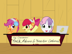 Size: 1024x768 | Tagged: safe, apple bloom, scootaloo, sweetie belle, g4, headset, radio