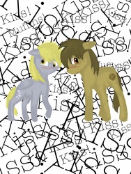 Size: 768x1024 | Tagged: safe, artist:funniwaki, derpy hooves, oc, pegasus, pony, g4, blushing, canon x oc, fanfic, female, kissing, male, mare, shipping, straight
