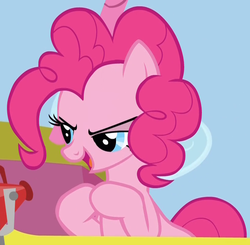 Size: 821x805 | Tagged: safe, screencap, pinkie pie, earth pony, pony, fall weather friends, g4, cropped, exploitable, female, hot air balloon, megaphone, solo