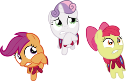 Size: 8339x5366 | Tagged: safe, artist:pangbot, apple bloom, scootaloo, sweetie belle, earth pony, pegasus, pony, unicorn, g4, season 1, stare master, .svg available, absurd resolution, apple bloom's bow, bow, cutie mark crusaders, female, filly, foal, frown, hair bow, simple background, teeth, transparent background, trio, trio female, vector