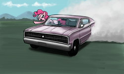 Size: 800x477 | Tagged: safe, artist:sevoohypred, pinkie pie, earth pony, pony, g4, car, dodge (car), dodge charger, driving, female, solo