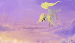 Size: 3500x2000 | Tagged: safe, artist:fly-gray, derpy hooves, pegasus, pony, g4, cloud, cloudy, female, flying, mare, solo