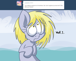 Size: 999x797 | Tagged: safe, artist:extradan, derpy hooves, oc:jerky hooves, g4, ask, bust, solo, tumblr