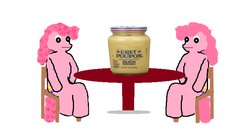 Size: 686x364 | Tagged: safe, artist:bucky, pinkie pie, g4, chair, grey poupon, pinkur pye, table