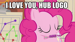 Size: 960x540 | Tagged: safe, pinkie pie, g4, hub logo, kissing, text