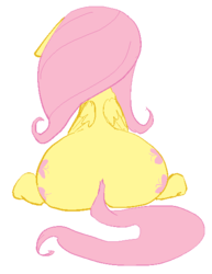 Size: 436x564 | Tagged: safe, artist:lowkey, fluttershy, pegasus, pony, g4, back, behind, butt, chubby, female, floppy ears, flutterbutt, large butt, mare, plot, rear view, simple background, sitting, solo, the ass was fat, white background