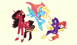 Size: 1437x847 | Tagged: safe, artist:s0901, batgirl, ponified, super best friends forever, supergirl, wonder girl